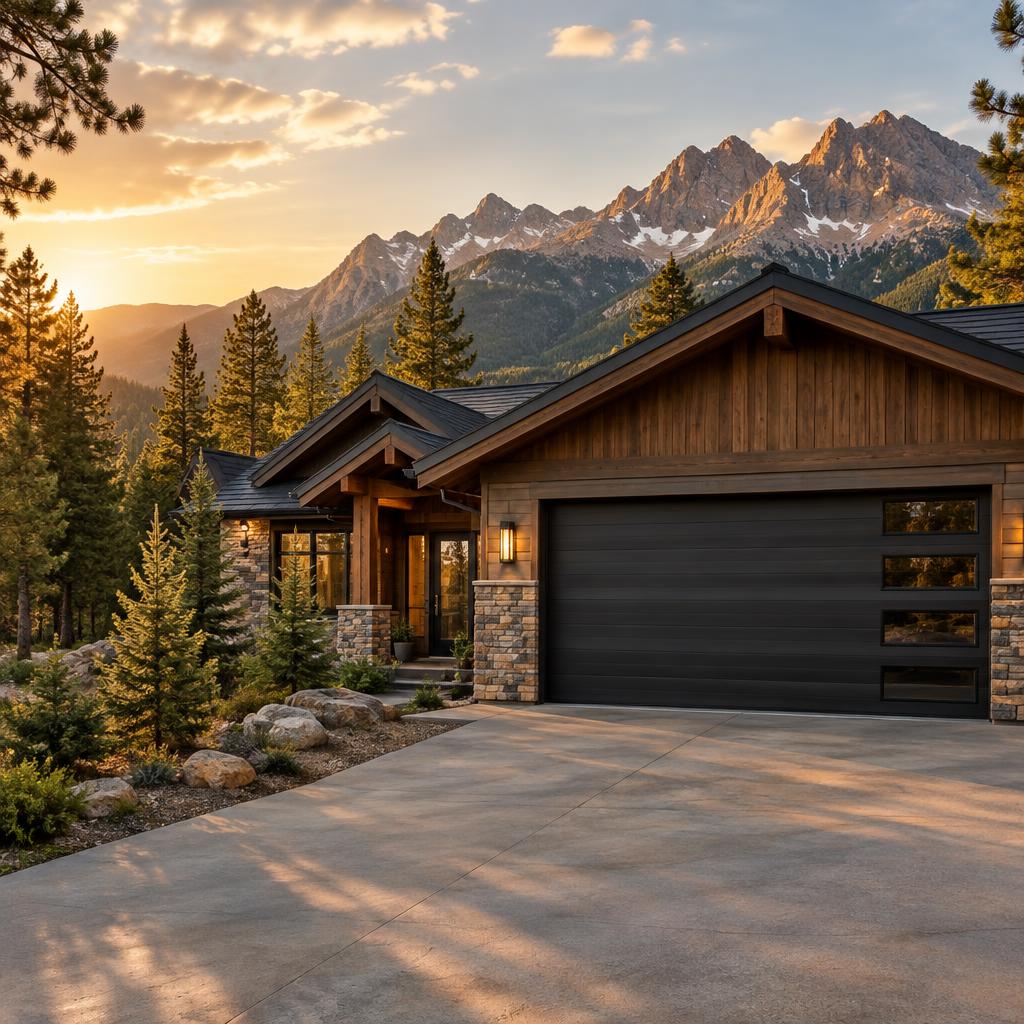 Garage door technician in front of his service van in the Colorado mountains